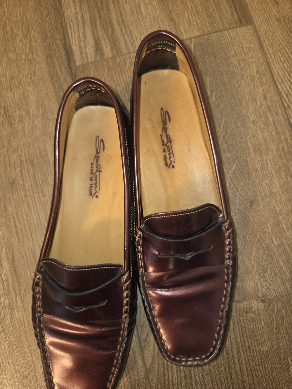 Santoni Men's Burgundy Leather Penny Loafers